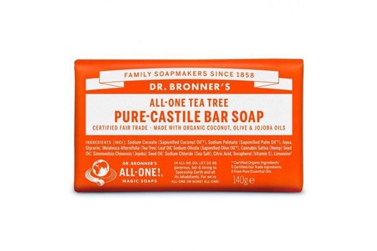 Dr. Bronner´s kastilske mydlo prírodne bez vône vôňa detská pokožka citlivá koža umývanie telo vlasy tvár univerzálne tuhé eukalyptus svieže biologicky odbúrateľné akné lupiny tea tree olej čajovník