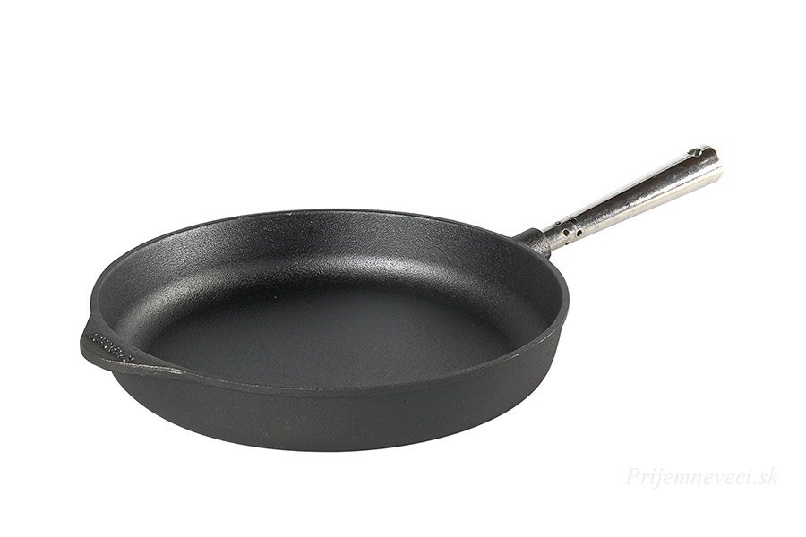 Hlboká liatinová panvica s antikorovou rúčkou – 28 cm – použitá