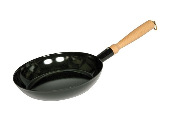 Smaltovaná panvica s drevenou rúčkou - 26 cm - čierna