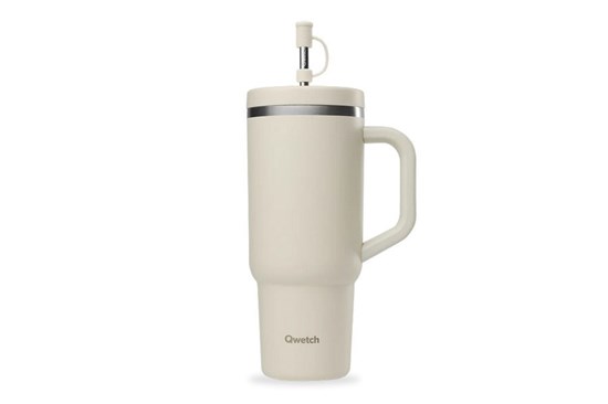 Veľký termo pohár Qwetch so slamkou a rukoväťou - 900 ml 