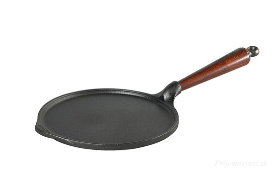 Liatinová panvica na palacinky s bukovou rúčkou - 23 cm - kozmetická vada